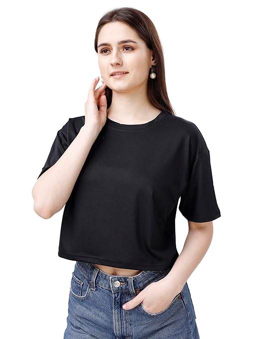 Women Oversized Black Crop Top - MYLUXURY LANE ENTERPRISE